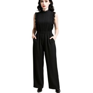 Monteau Black Lace Detail Jumpsuit  Gothic Chiffon With Pockets Size Medium